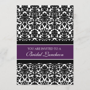 Plum Black Damask Bridal Lunch Invitation Cards