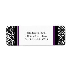 Plum Black Damask Custom Return Address Labels