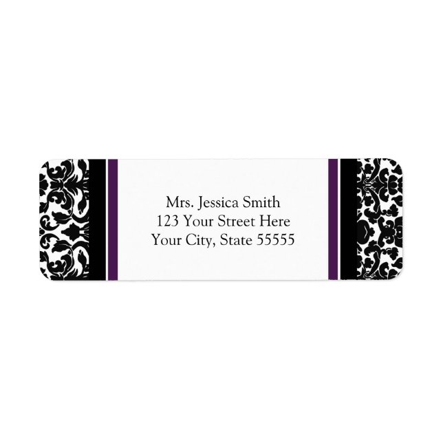 Plum Black Damask Custom Return Address Labels (Front)