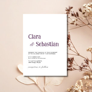Plum & Black Minimalist Clean Modern Wedding Invitation