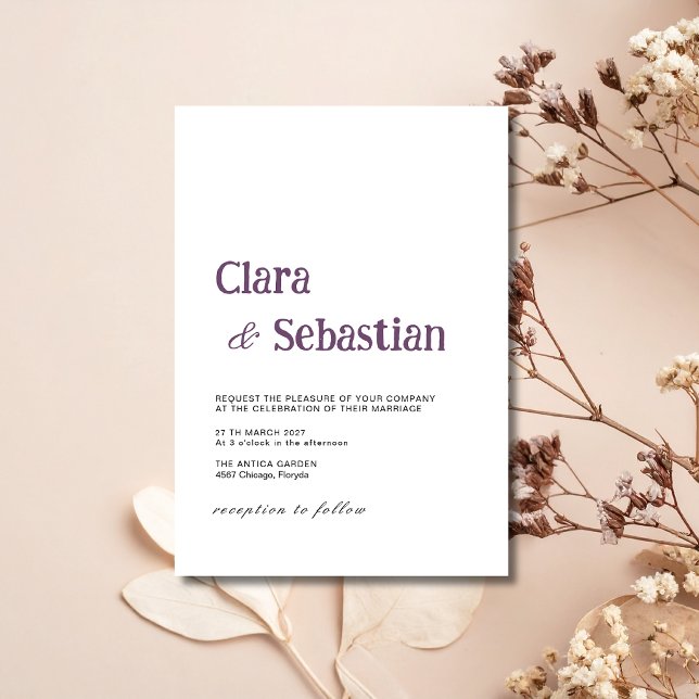 Plum & Black Minimalist Clean Modern Wedding Invitation (Creator Uploaded)