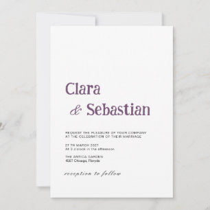 Plum & Black Minimalist Clean Modern Wedding Invitation