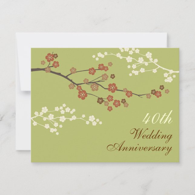 Plum Blossom Anniversary Party Invitation L-Green (Front)