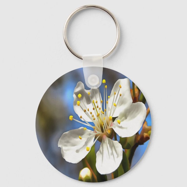 Plum Blossom Botanical Art Key Ring (Front)