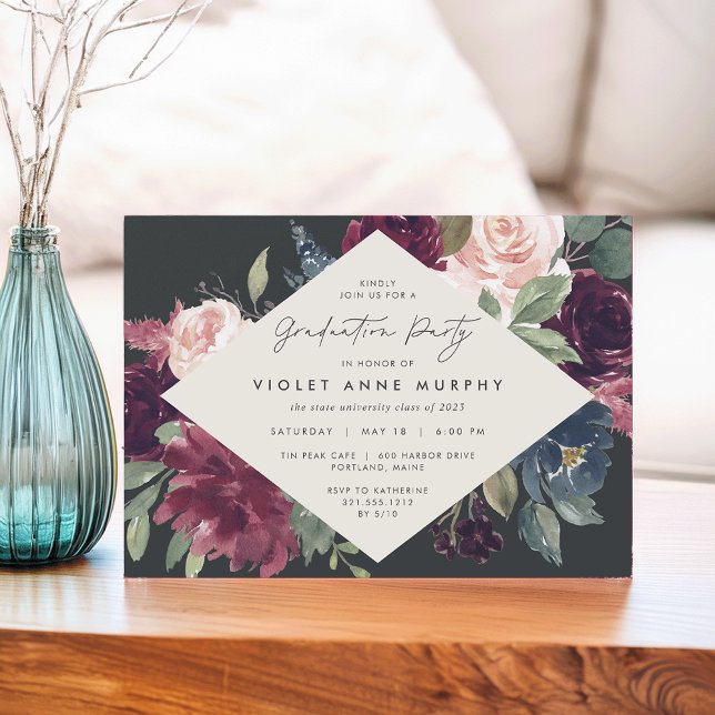 Plum Blossom | Elegant Floral Graduation Party Invitation (Creator Uploaded)
