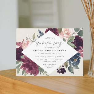 Plum Blossom Elegant Floral Graduation Party Invitation