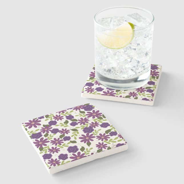 Plum Blossom Floral Stone Coasters (Side)