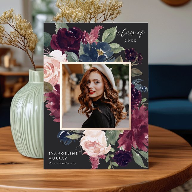 Plum Blossom Foil Photo Graduation Announcement (Creator Uploaded)
