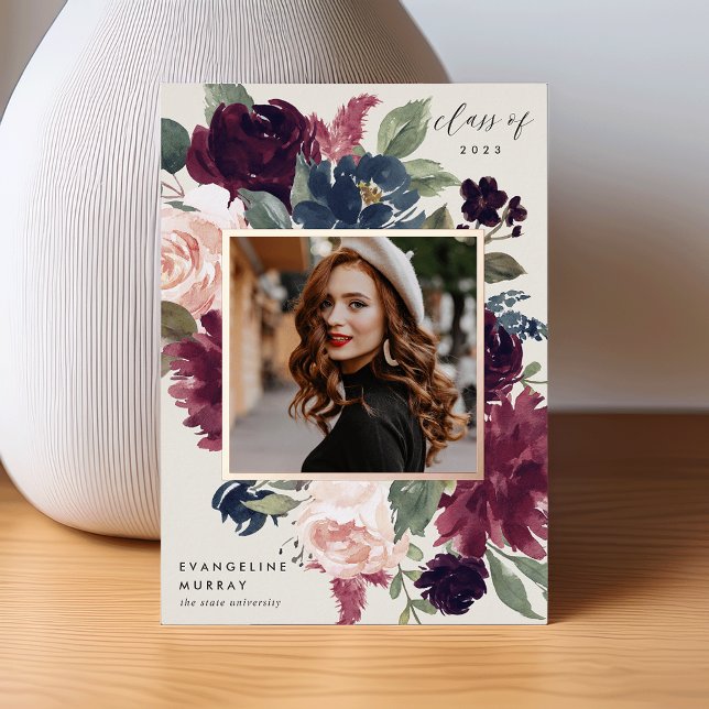 Plum Blossom Foil Photo Graduation Announcement (Creator Uploaded)