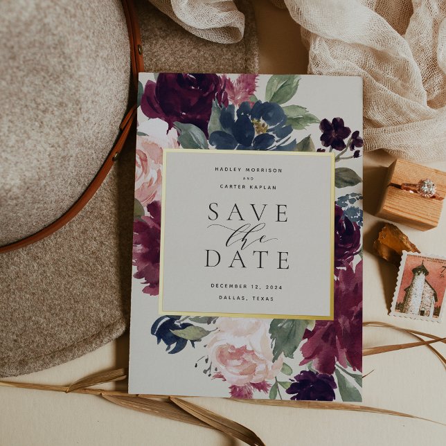 Plum Blossom Foil Save the Date Card (Creator Uploaded)
