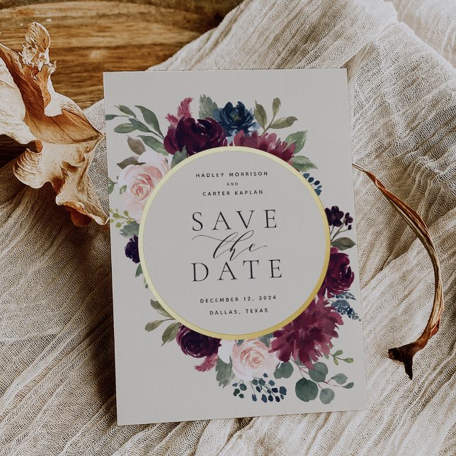 Plum Blossom Foil Save the Date Card (Creator Uploaded)