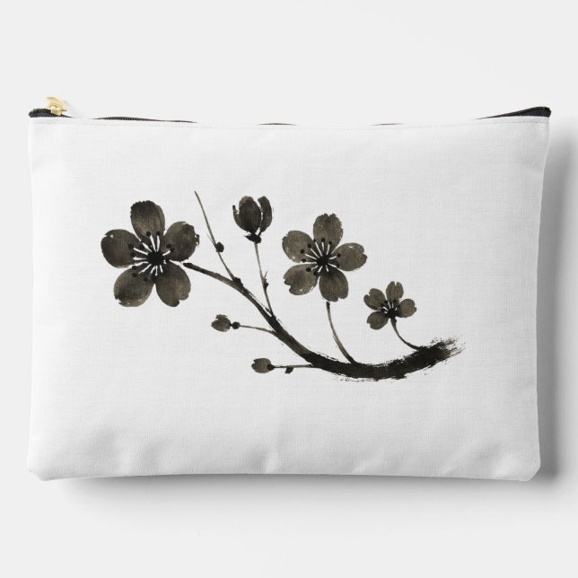 Plum Blossom Line Art – Botanical Design on Accessory Pouch (Front)