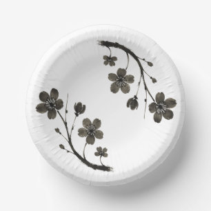 Plum Blossom Line Art – Botanical Design on Paper Plate