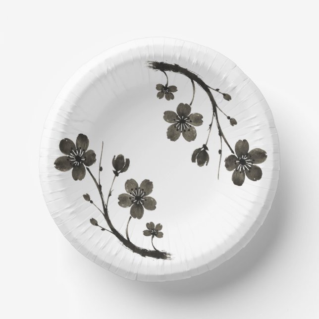Plum Blossom Line Art – Botanical Design on Paper Plate (Front)