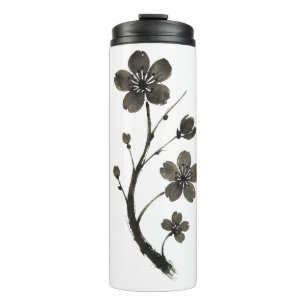 Plum Blossom Line Art – Botanical Design on Thermal Tumbler