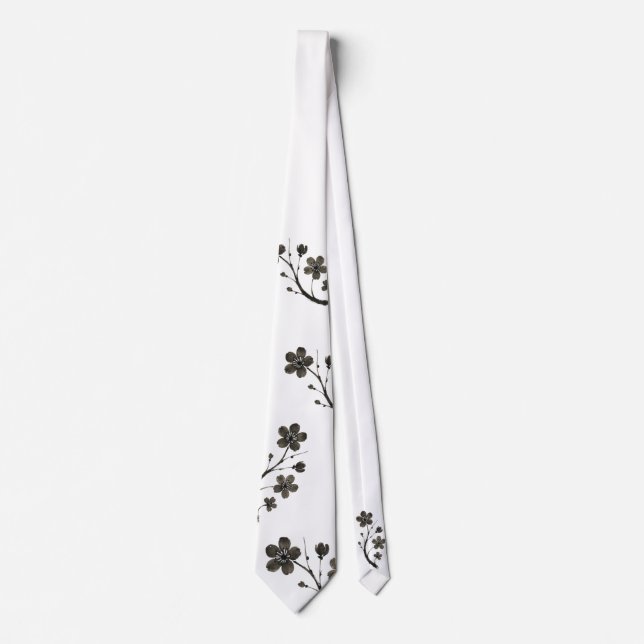 Plum Blossom Line Art – Botanical Tie (Front)