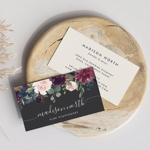 Plum Blossom   Modern Watercolor Floral Business Card