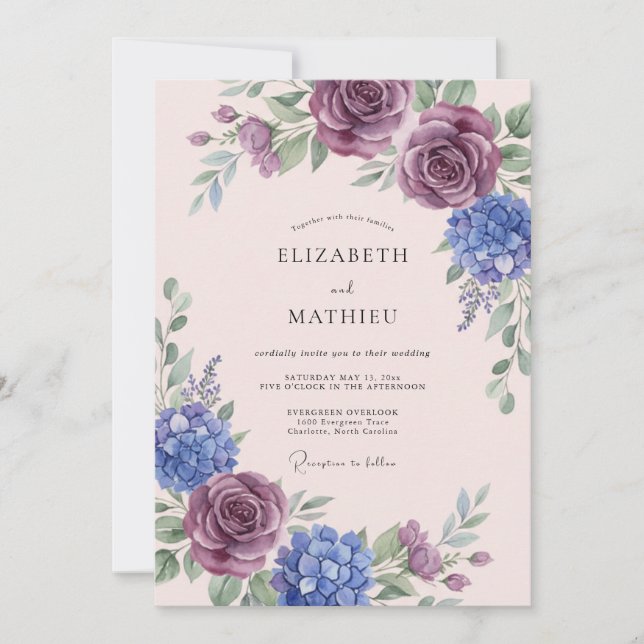 Plum Blossom Romantic Flourish Wedding Invitation (Front)