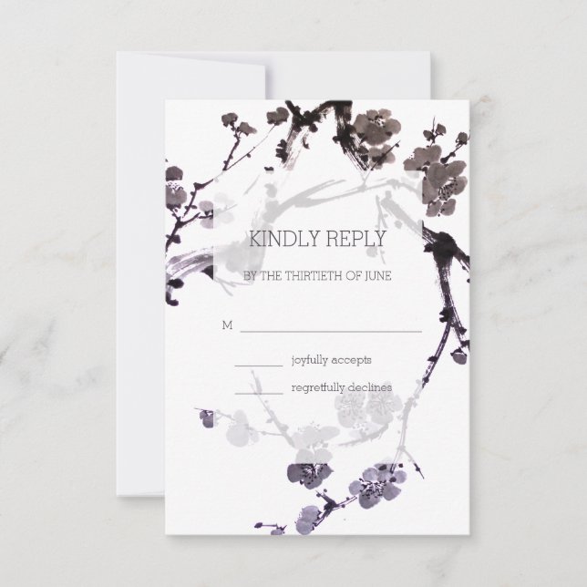 Plum blossom sumie ink RSVP card (Front)