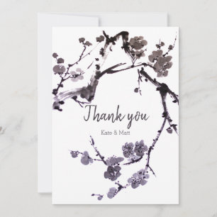 Plum blossom sumie ink thank you card