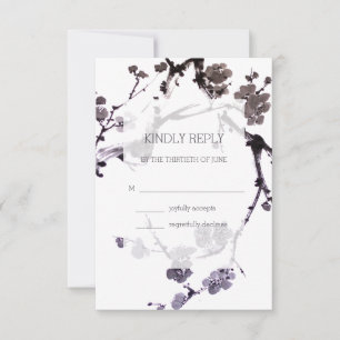 Plum blossom sumie ink Whit background RSVP Card