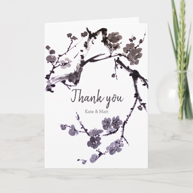Plum blossom sumie thank you card (Front)