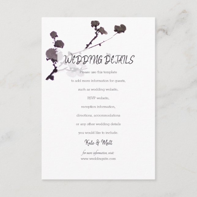 Plum blossom sumie Wedding Details Enclosure Card (Front)