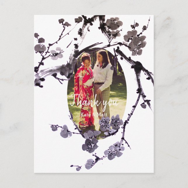 Plum blossom sumie Wedding Photo Postcard (Front)