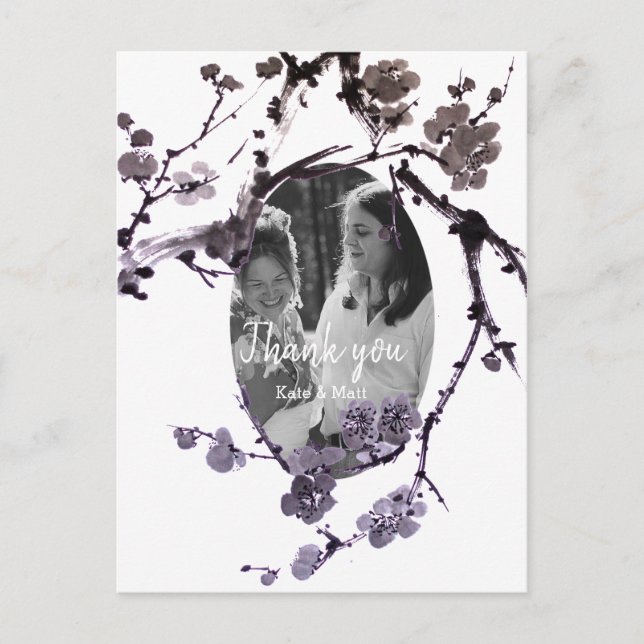 Plum blossom sumie Wedding Photo Postcard (Front)