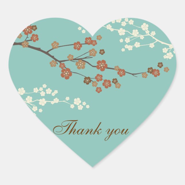 Plum Blossom Thank You Heart Sticker Teal Blue (Front)