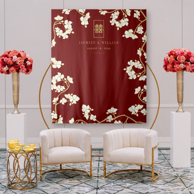Plum Blossoms Double Xi Chinese Wedding Backdrop Tapestry (Creator Uploaded)