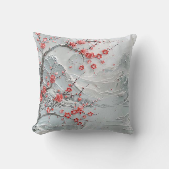 plum blossoms on snowy night cushion (Front)