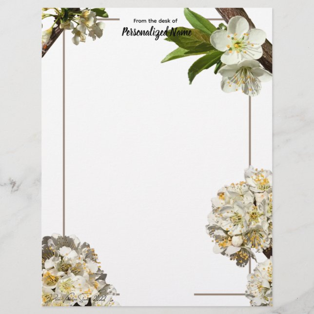 Plum Blossoms Unlined  Custom Letterhead (Front)