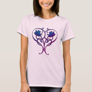 Plum Blue Floral Art Design T-Shirt