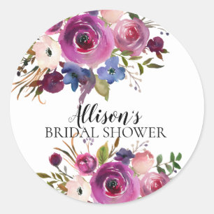 Plum Blue Floral Bridal Shower Envelope Seal