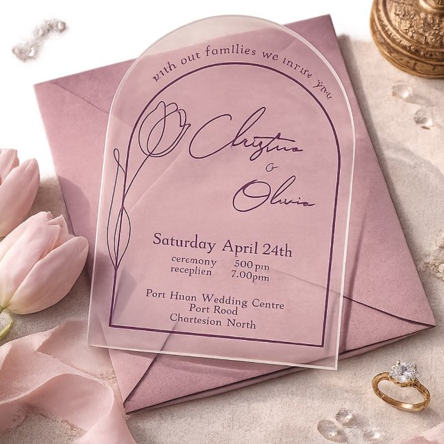 Plum Blush Arched Tulip Wedding  Acrylic Invitations (Creator Uploaded)