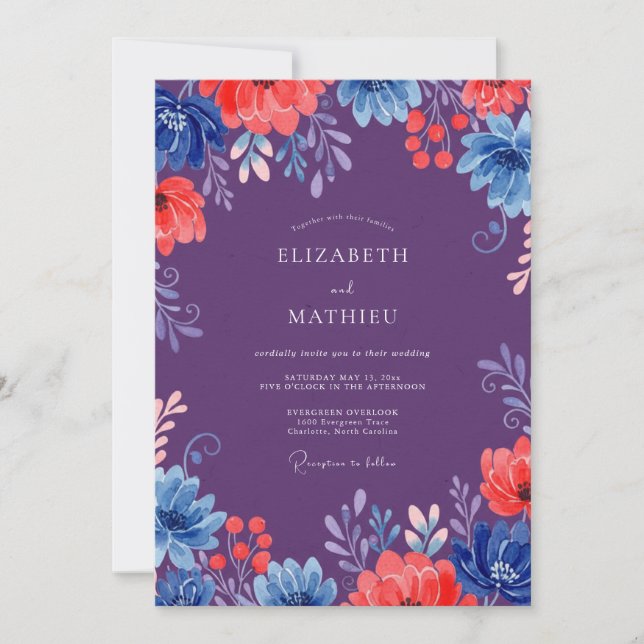 Plum Blush Coral Blossom Wedding Invitation (Front)