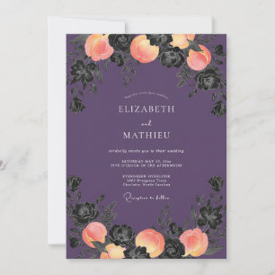 Plum Blush Coral Watercolor Wedding Invitation