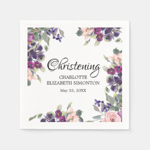 Plum Blush Floral Personalised Christening Napkin