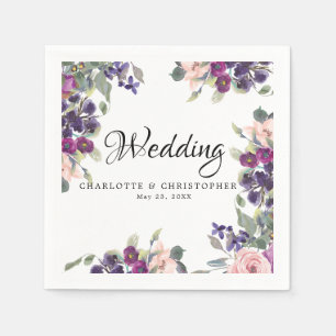 Plum Blush Floral Personalised Wedding Napkin