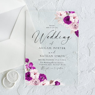 Plum & Blush Floral Watercolor Wedding Acrylic Invitations