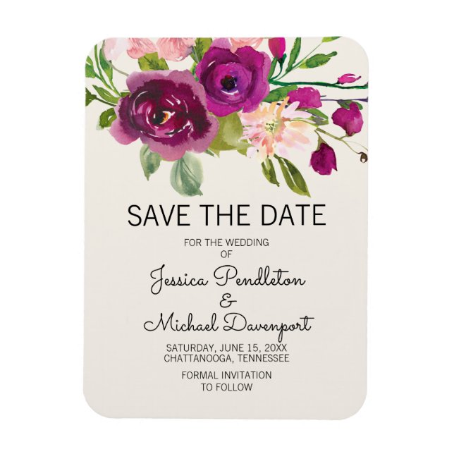 Plum Blush Floral Wedding Save Date Magnet (Vertical)
