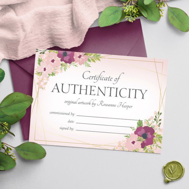 Plum Blush Flowers Certificate of Authenticity Thank You Card (Creator Uploaded)