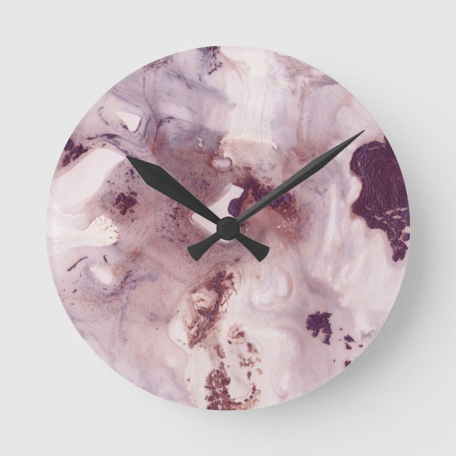 Plum Blush Ink Marble Glam #1 #wall #decor #art  Round Clock (Front)