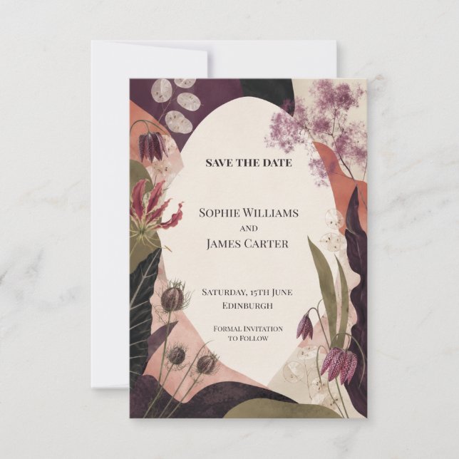 Plum Blush Modern Botanical Collage Save The Date (Front)