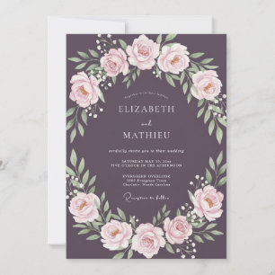 Plum Blush Rose Romantic Wedding Invitation