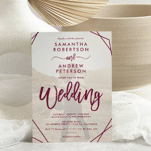Plum boho frame simple photo script wedding invitation