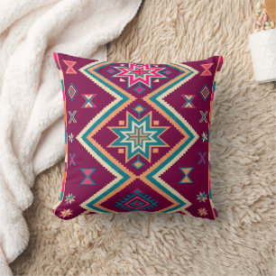 Plum Boho Southwestern Geometric Folk Art Pattern Cushion