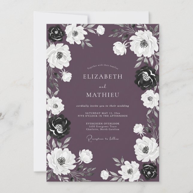Plum Bold Botanical Winter Wedding Invitation (Front)