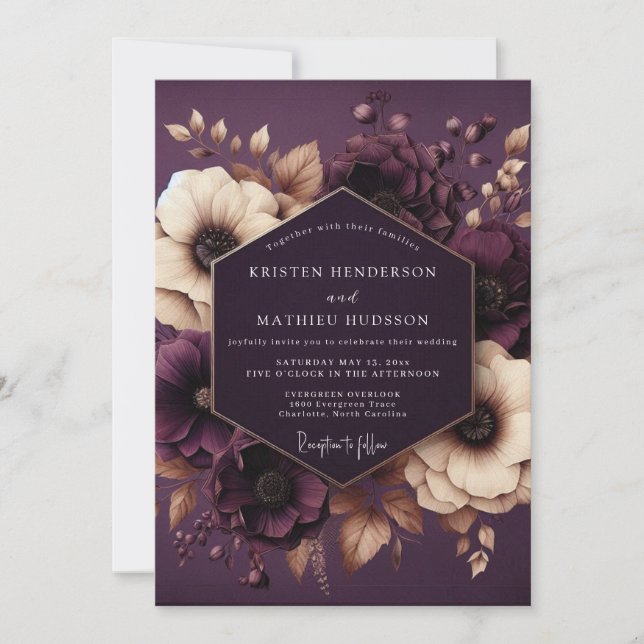 Plum Botanical Enchantment Wedding Invitation (Front)